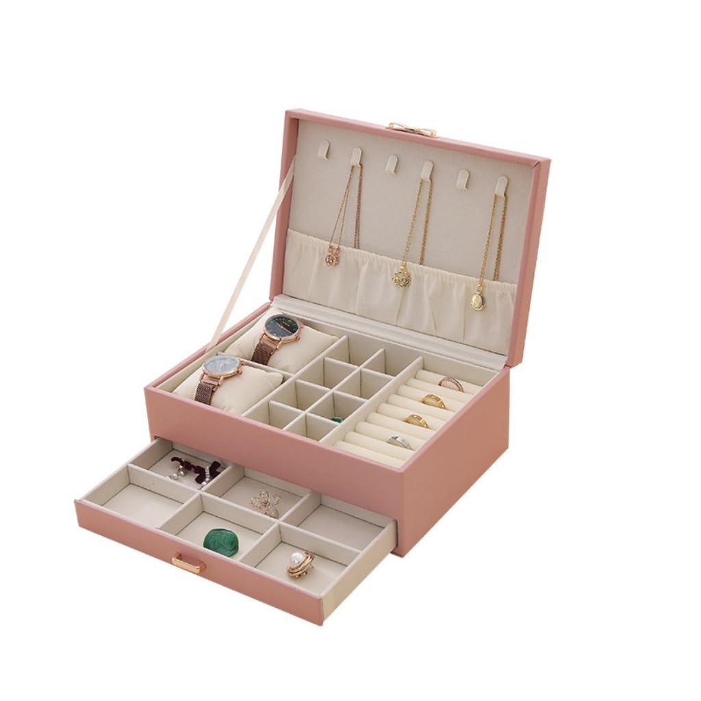 Przenośne pudełko na biżuterię, dwuwarstwowy organizer do przechowywania kolczyków i pierścionków, elegancki design dla kobiet i dziewcząt, przyjazna w podróży etui na biżuterię do rąk