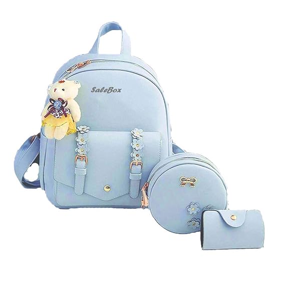 SaleBox Fashion Girls 3-PCS Fashion Cute Stylish Leather Backpack & Pouch Set for Women School & College Girls