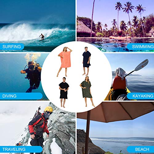 MWTA Surf Poncho Wechselmantel mit Kapuze Dicker Mikrofaser Wetsuit Wickeltuch mit Innentasche für Outdoor Sport Herren und Damen Schwarz