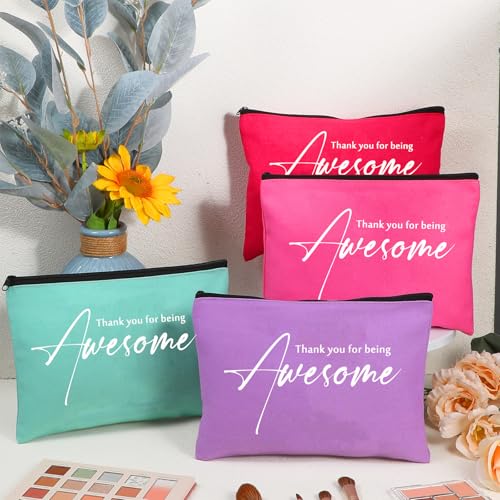 Buryeah 24 Pcs Thank You Cosmetic Bags for Women Thank You for Being Awesome Makeup Bags Bulk Employee Appreciation Pouches for Student Teacher Team Coworker Assistant Gift(Colorful)4