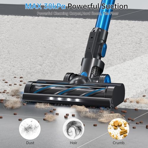 FABULETTA Cordless Vacuum Cleaner, 38Kpa/380W Stick Vacuum Cordless with 55mins Runtime,3 Suction Modes,6 in 1 Lightweight Vacuum Cleaners for Home, Pet Hair, Carpetï¼Hardwood Floor (Black-Blue)