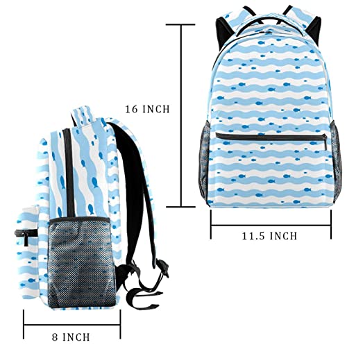 Mochila para portátil cómoda pez rayas azules ligera gran capacidad 2