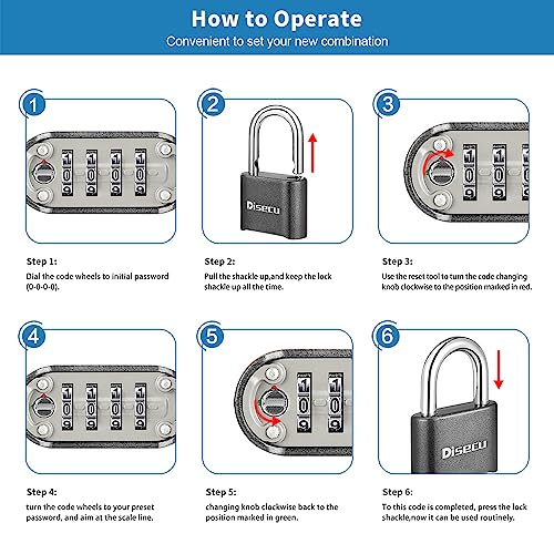 Image of 1 Pack disecu Heavy Duty 4 Digit Combination Lock, Anti-Error Feature, Outdoor Waterproof Padlock for School Gym Locker, Fence, Gate, Hasp Storage, Toolbox (Gun Black)