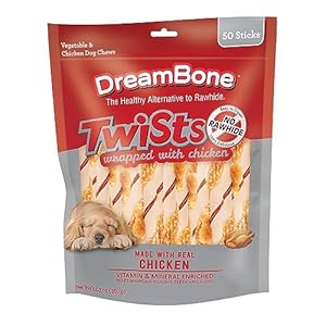DreamBone Twist Sticks, Wrapped With Real Chicken, Rawhide-Free Chews For Dogs, 50 Count