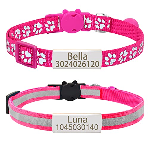 Senristar Personalisierte 2 Pack Reflektierende Katze Halsband,Benutzerdefinierte Breakaway Katze Halsbänder mit Namensschild und Glocke, Anti-Verlust Namensschild Katze Halsband für Mädchen & Jungen Senristar Personalisierte 2 Pack Reflektierende Katze Halsband,Benutzerdefinierte Breakaway Katze Halsbänder mit Namensschild und Glocke, Anti-Verlust Namensschild Katze Halsband für Mädchen & Jungen