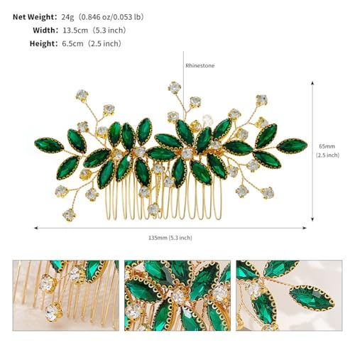 Peine para cabello boda con cristales verdes miniatura 4