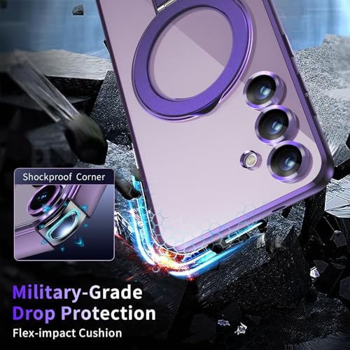Image of Magnetic Stand & Full Camera Lens Protector Case for Samsung Galaxy S25 FE [Compatible with MagSafe][Military Drop Protective]Not Yellowing Clear Slim Soft S25 FE Phone Case for Women Men,Purple