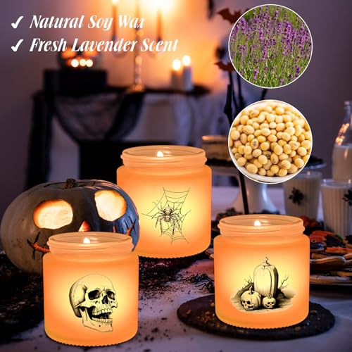 Image of BILOLLY 3 Pack Halloween LED Candles Decorations Indoor, Spooky Home Decor with Skulls, Spiders, Crow, Halloween Scented Candles for Home, Party, Holiday