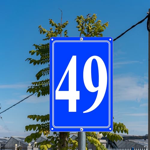 Image of Premium Aluminum Number Signs 49, Metal 12 inch X 8 inch Blue Numbered Signs Outdoor for Parking Lots, Floor, Dock, Court, Aisle, Field, High Visibility, No Fade, Weather-resistant