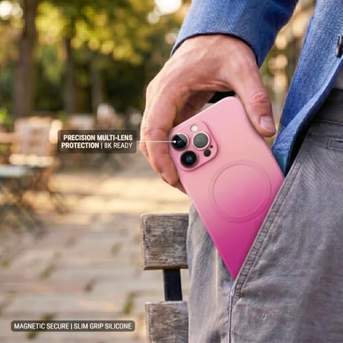 Image of amazon basics Gradient Mag-Safe Case for iPhone 13 Pro Max | Soft Silicone Shockproof Cover with Camera Protection | Slim Lightweight Design | Smooth Touch & Durable - Light and Dark Pink