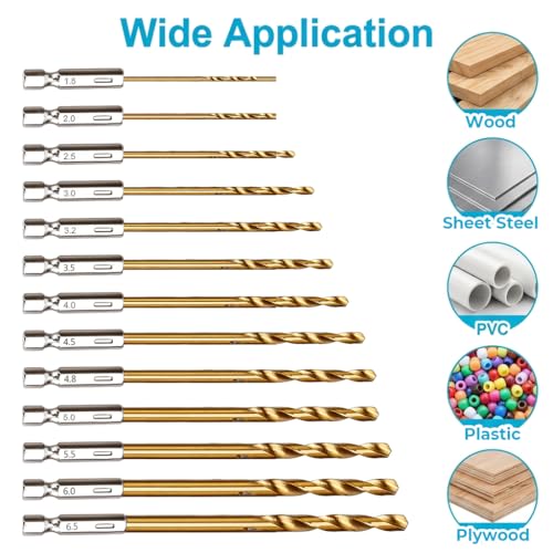 Image of Serplex 19PCS High Speed Steel Hex Shank Drill Bit Set with 1 /4 inch Hex Shank, Titanium Coated HSS Twist Drill Bits Assortment for Wood, Plastic, Soft Metal & Light Duty Masonry Power Drill Tool Kit