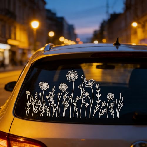 Image of 2Pcs Flowers Car Sticker for Headlight Waterproofs Headlight Window Decal for Vehicles Wildflowers Boho Car Sticker Decoration