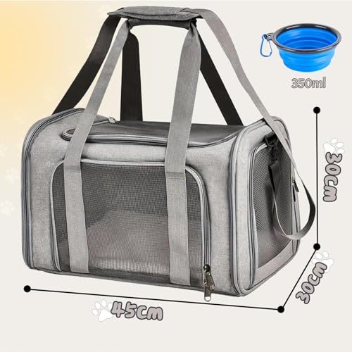 APKOL Transporttasche Katze Hund,7kg Faltbare Transportbox Mittel Katze Hunde,45x30x30cm Katzentransportbox Hunde Katzen Transportboxen,katzentransporttasche, kleine Hundetransportbox,Grau,L