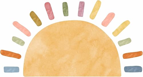 Miniatura 9 de Calcomanía de pared de acuarela grande con sol, diseño bohemio, para despegar y pegar, colorido arco iris, sol, calcomanías de pared extraíbles para