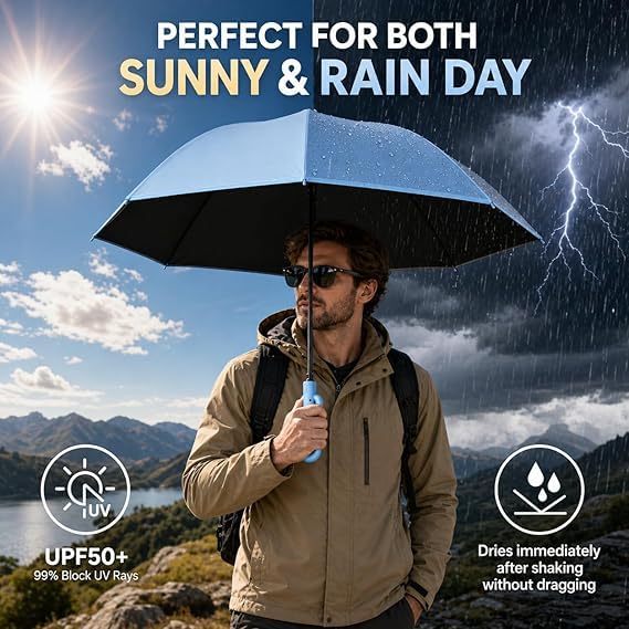 Image of Umbrella, Mini Folding Windproof & Compact UV Umbrella for Sun Protection Rain Windproof Strong Large 3 Fold for Women Handbags,3 Fold for Men Women, Stylish & Compact