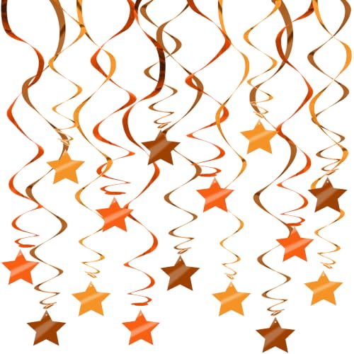 Image of BEISHID Orange Brown Hanging Swirls Pre-Strung Stars Hanging Decorations for Baby Shower Autumn Harvest Fall Classroom Home Party Decor Supplies,Pack of 15