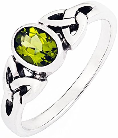 Peridot Sterling Silver Ring - Celtic Knot Trinity Ring - Size V