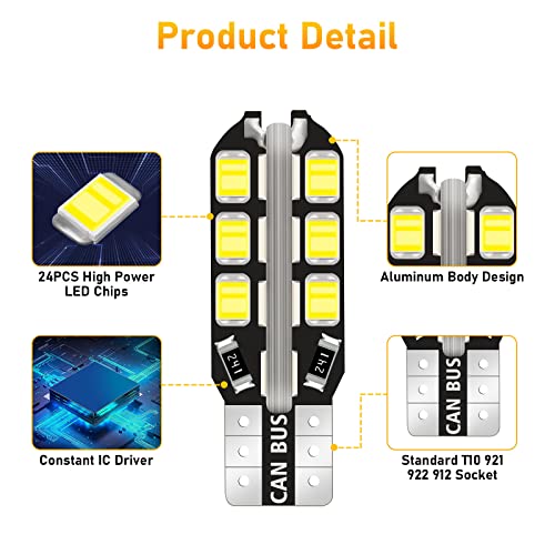 20Pcs Led Interior Car Light Bulbs, 921 922 912 Led Bulbs, 6000K Super Bright Interior Led Bulbs, 12V Rv Light Bulbs, T10 168 194 Led Bulb For Car Interior Dome Map Door Courtesy License Plate Lights #TOP3