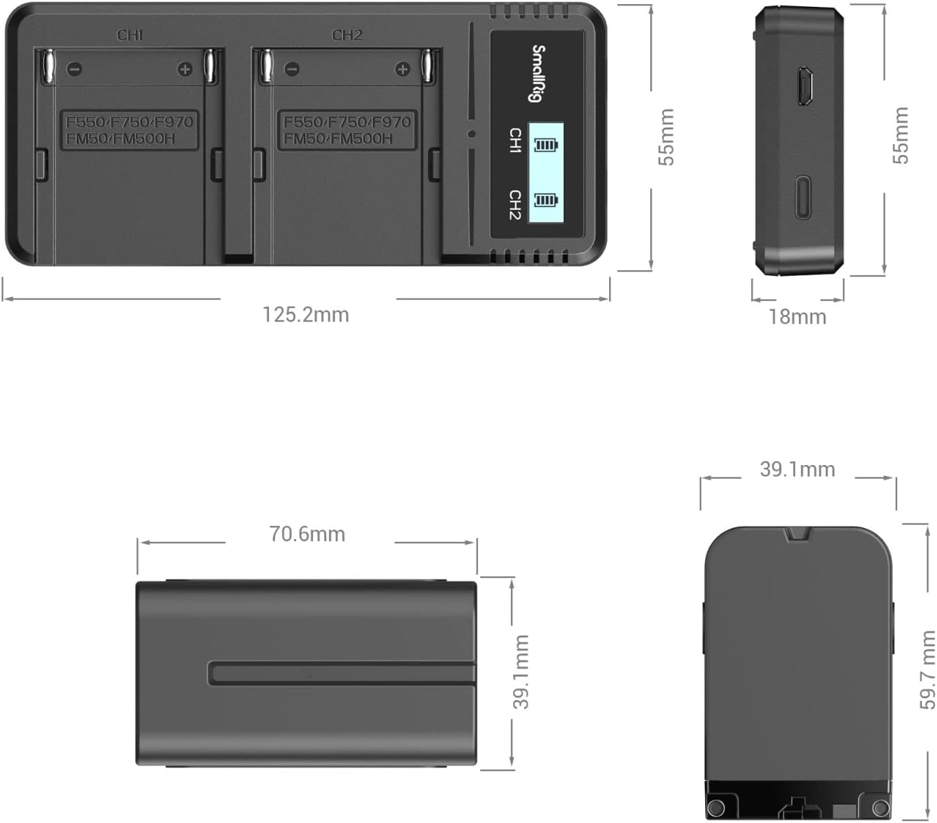 SMALLRIG Batteries (7800 mAh 2 Packs) et Kit Chargeur LCD Chargeur Rapide Compatible avec NP-F970, NP-F960, NP-F950, NP-F930, NP-F550, NP-F570, NP-F750 Batteries pour Sony Caméscopes - 3823