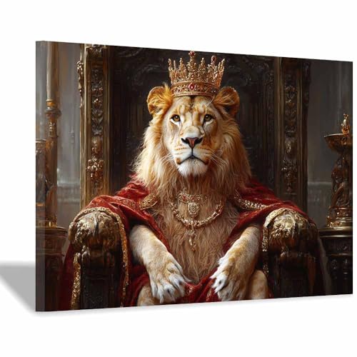 Poster Lion Couronne Royale Toile Prête à Suspendre Contre les Murs Vides