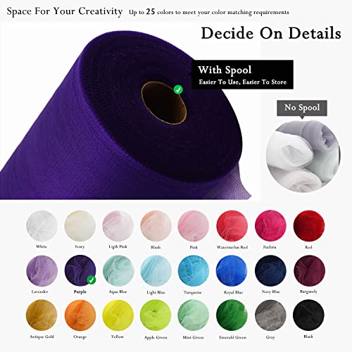 Image of Purple Tulle Fabric Rolls 54 Inch by 40 Yards Tulle Bolt Spool for Wedding Decorations DIY Halloween Tutu Baby Shower Table Skirt Ceiling Decor Birthday Party Craft Supplies