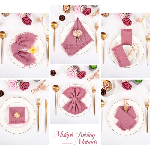 Servilletas de lino y algodón hechas a mano con flecos para mesa elegante 4