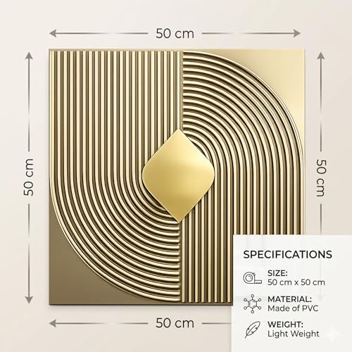 Image of Kayra Decor 3D PVC Wall Panels with Acrylic Finish for Bedroom & Living Room, Curve Line Design Champagne Gold, 19.7 x 19.7 Inch, Pack of 40 (107.6 Sq Ft)