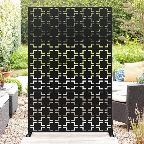 Decorative Garden Privacy Screen with Stand, 183x120cm/6FT Large Freestanding Metal Outdoor Divider, Decorative Privacy Panel with Expansion Screws for Garden Pool Hot Tub, Willow Branch Style, Black