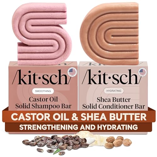 Kitsch Castor Oil Shampoo & Shea Butter Conditioner Bar – Shampoo and Conditioner Set - Hydrating & Moisturizing Bar Soap - Free of Paraben, Silicone, Sulfate - Made in USA - 2pc Set