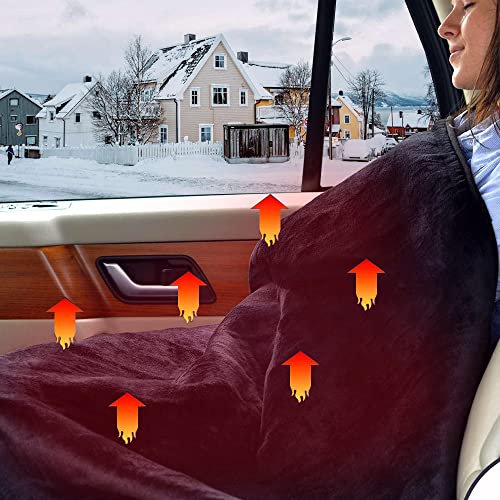 Image of Big Ant Electric Car Blanket 12V Heated Car Blanket with 4 Hours Auto Off, Fast Heating Level Electric Blanket for Car Truck SUV RV Car Electric Blanket 58 inch x 42 inch (Navy Blue, Upgrade Model)