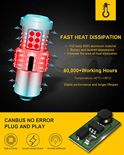 Katur 1156 Ba15S P21W 7506 Led Bulbs Super Bright 12Pcs 3030 & 8Pcs 3020 Chip Canbus Error Free Replace For Turn Signal Reverse Brake Tail Stop Parking Lights, Brilliant Red (Pack Of 2) #TOP1