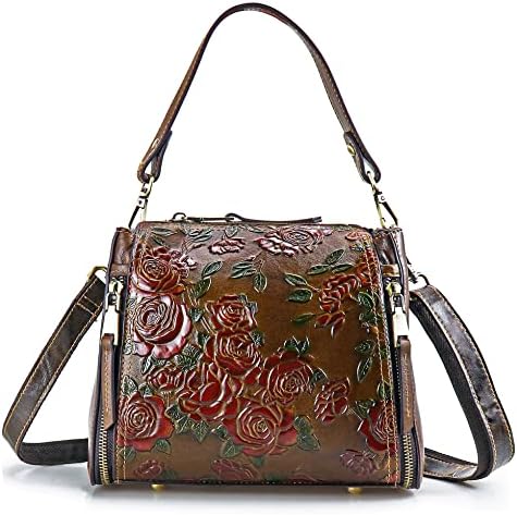 Crossbody Bag for Women Leather Top Handle Tote Purses Vintage Satchels Handbag (Rose Coffee)