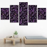 SIGNWIN 5 Panel Canvas Wall Art Modern Art Decorative Elements Fun Illustrations Leaves Multicolor Patterns for Home Decorations Ready to Hang - 60