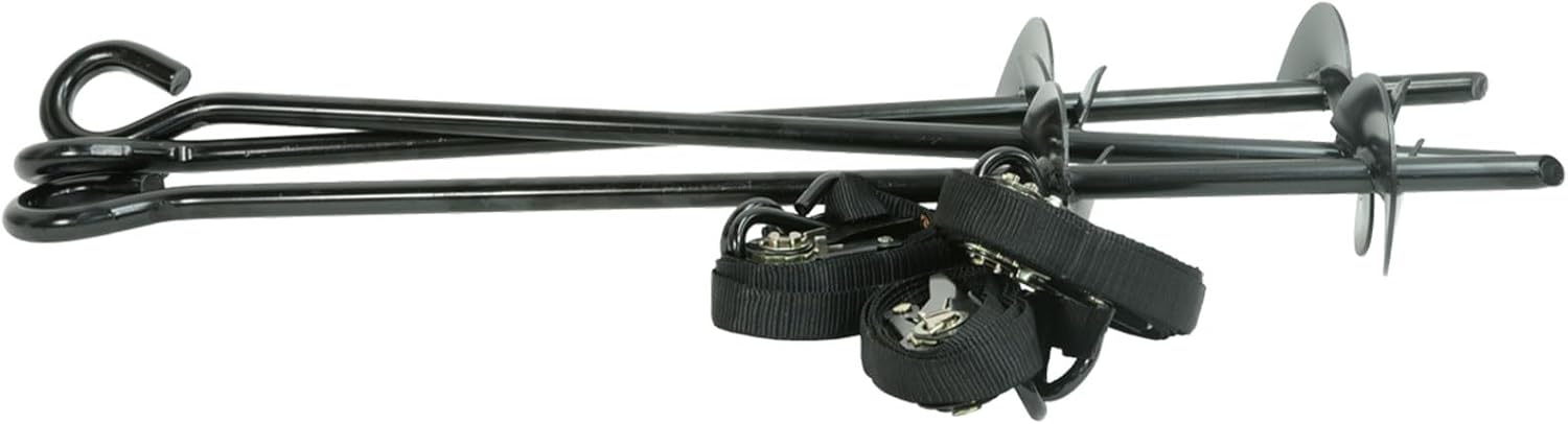 Muddy Universal Durable Powder-Coated Steel Outdoor Hunting Auger Stakes for Tripods & Quadpods Kit Includes 3 Ratchet Straps (8-ft. Long) & 3 Auger Stakes
