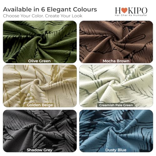 Image of HOKIPO Leaf & Loom Stretch Sofa Cover 1 Seater, Creamish Pale Green