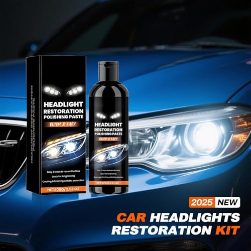 Image of Car Headlights Restoration Kit,Headlight Stain Remover, Headlight Polish Cleaner for Lights Repair with Scratch Removal, Easy to Apply, Long-Lasting Shine,100ml Cleaner with Sponge & Cloth