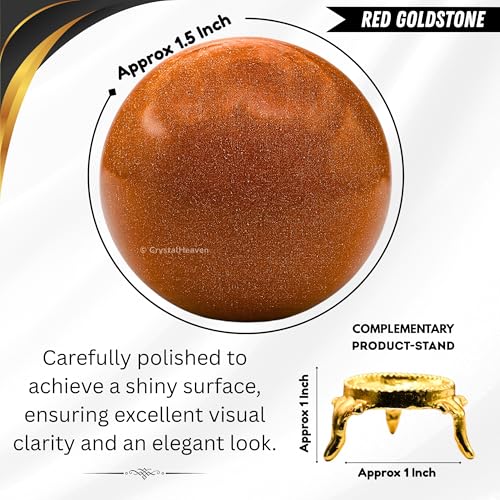 Image of Certified Red Goldstone Crystal Ball for Meditation - Premium Crystal Vastu Items for Home and Feng Shui Items for Good Luck - Ideal for Pooja Supplies and Spiritual Practices (1.5 inch Inch)