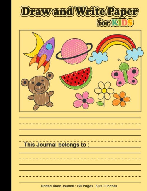 Draw and Write Paper for Kids: Blank Dotted Lined Notebooks : Make a story writing , Handwriting practice for homeschooling , school supplies , ... cover (Draw and Write Paper Journal for Kids)-picture-10