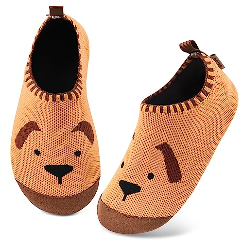 Kyopp Hausschuhe Kinder Junge Mädchen Pantoffeln Rutschfest Barfussschuhe Kindergarten Slippers für Atmungsaktive Weich Lauflernschuhe Kleinkinder Schuhe(Welpen-Helles Aprikosengelb 20/21EU)