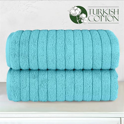Image of Elegant Comfort 100% Turkish Cotton Corduroy Ribbed Luxury Soft 2 Pack Bath Towels 27 x 54 Inch - Ultra Plush, Absorbent, Quick Dry, Hotel Spa Quality Towels for Bathroom Essentials, Aqua