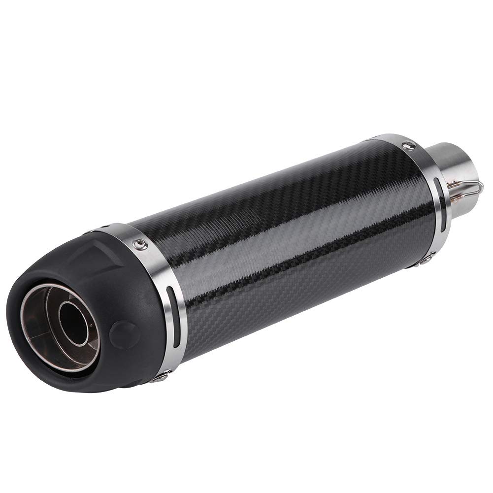 Qiilu Silenciador de tubo de escape，51 Calibre Motocicleta Modificación Tipo universal Sección larga Fibra de carbono Tubo de escape LeoVince