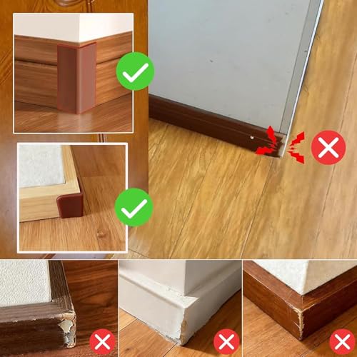 Image of Brown Baseboard Corners Blocks Self Adhesive, Thickened Rubber Safety Corner Protectors Cushion, Soft Edge Furniture Wall Guards (4 PCS)
