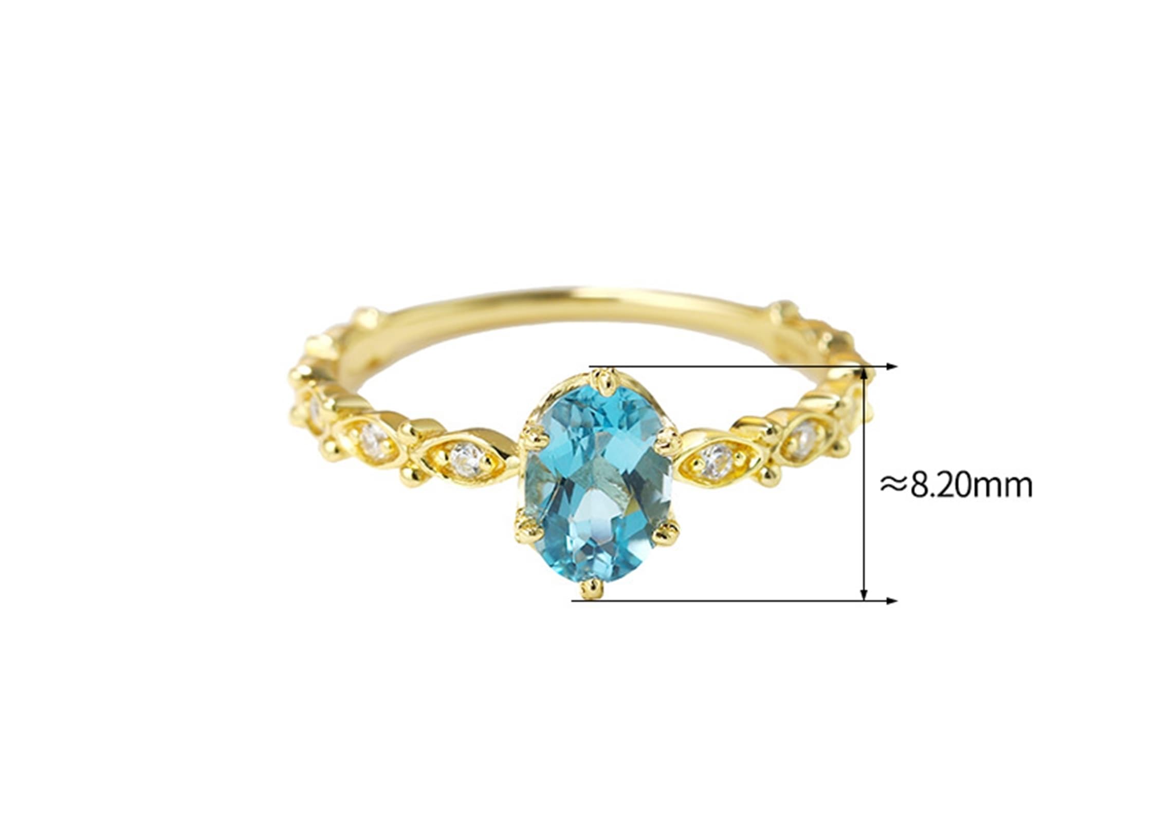 Anillo de solicitud de oro amarillo de 9 K/14 K/18 K con forma ovalada azul topacio filigree