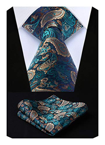 Green Paisley Ties for Men Classic Floral Woven Mens Tie and Handkerchief Formal Business Tuxedo Wedding Neckties Pocket Square Set