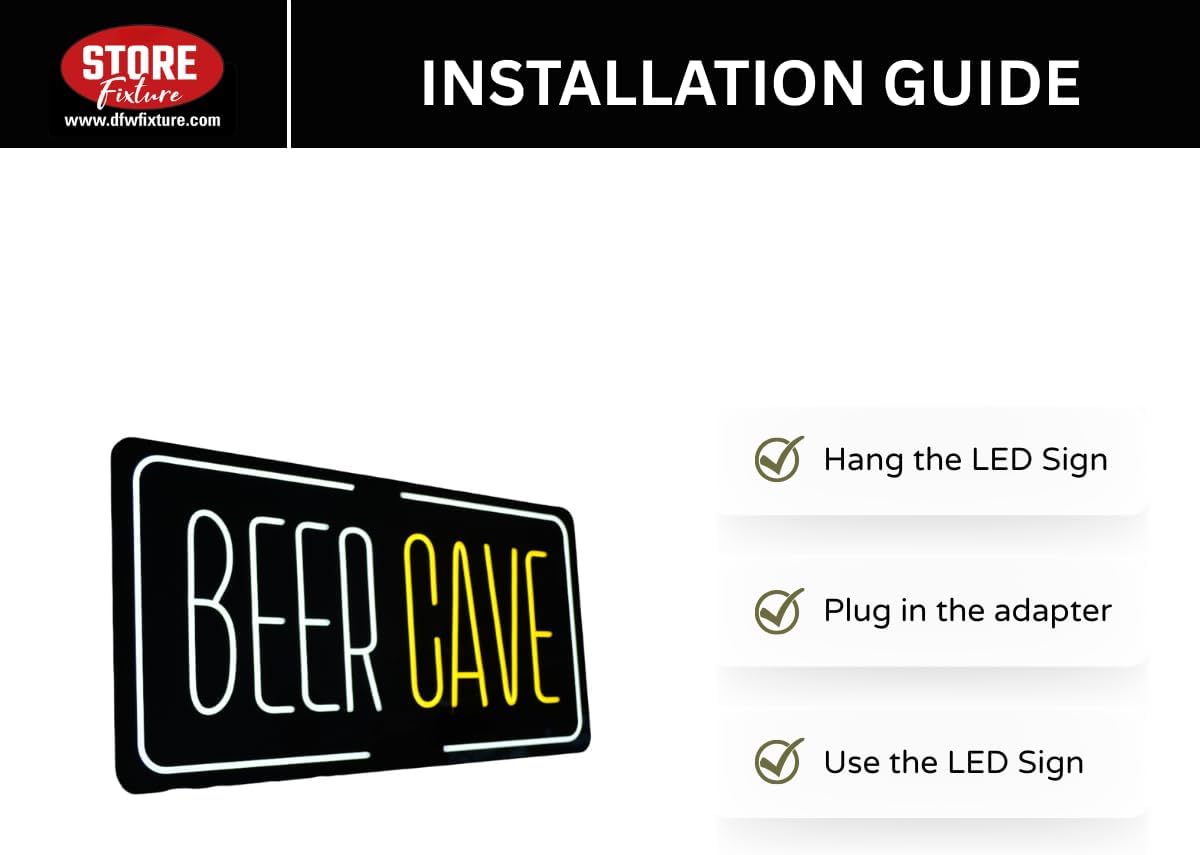 BEER CAVE LED Sign for Bar - 35 x 17 Inches Bright Lighted Beer Cave Display for Home Bars, Pubs, Man Caves, Restaurants & Clubs - Energy-Efficient LED Wall or Window Sign