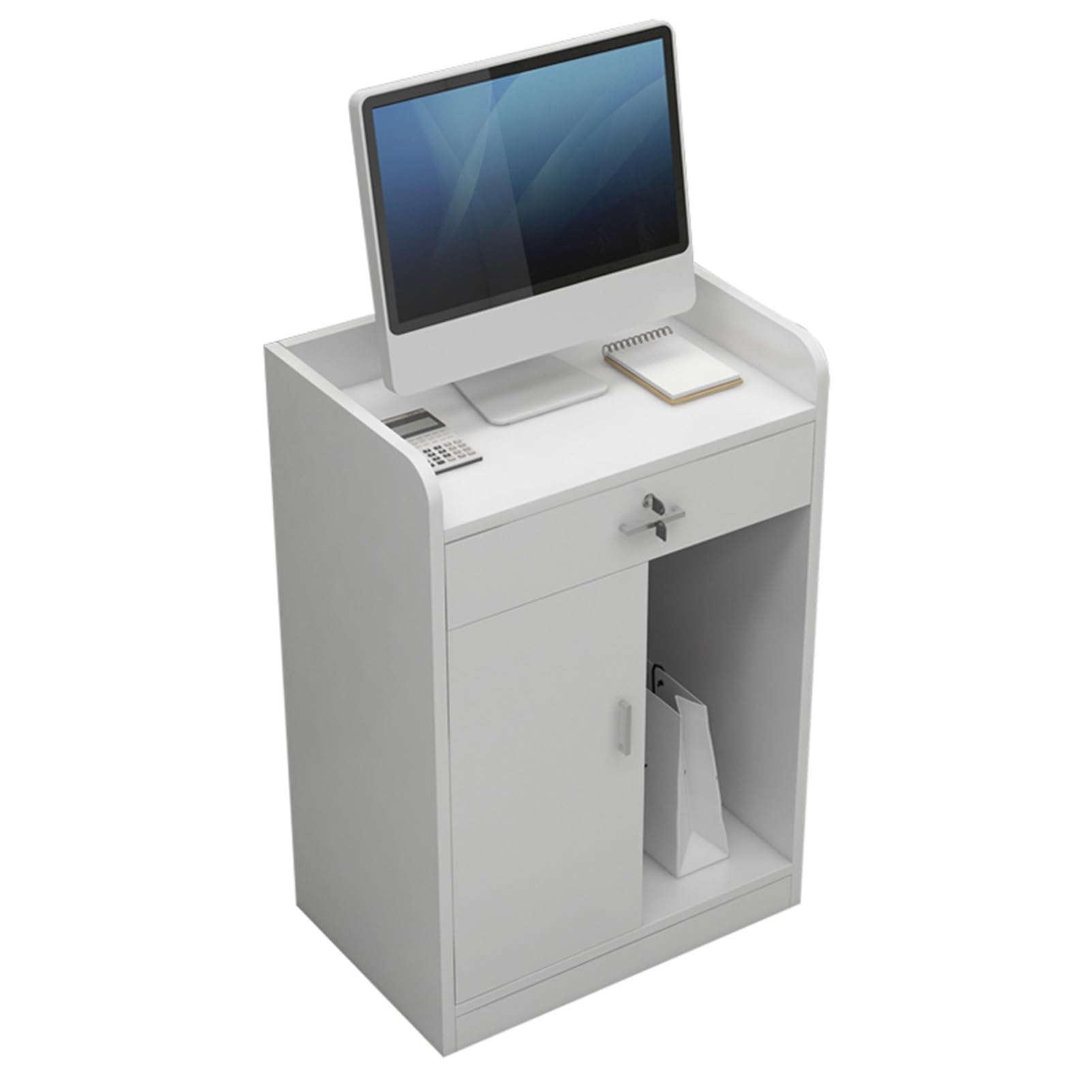 Modern Reception Desk with Lockable Drawers and Small Cashier Table Ideal for Salon Lobby Shop or Office Stylish Front Counter with Warm White Finish