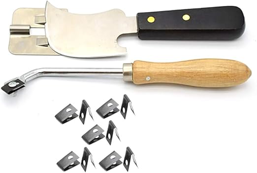 Vinyl Flat Quarter Moon Knife with Weld Trim Guide and Flooring Hand Groover with 10pcs Replacement Blades For Trimming Welding Rod/Grooving PVC Vinyl Flooring Weld Tools Kit