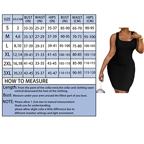 Bodycon Dresses For Women Sexy Black Tank Sleeveless Midi Short Club Night Out Party Basic Top Dress（Black-Xxl） #TOP1