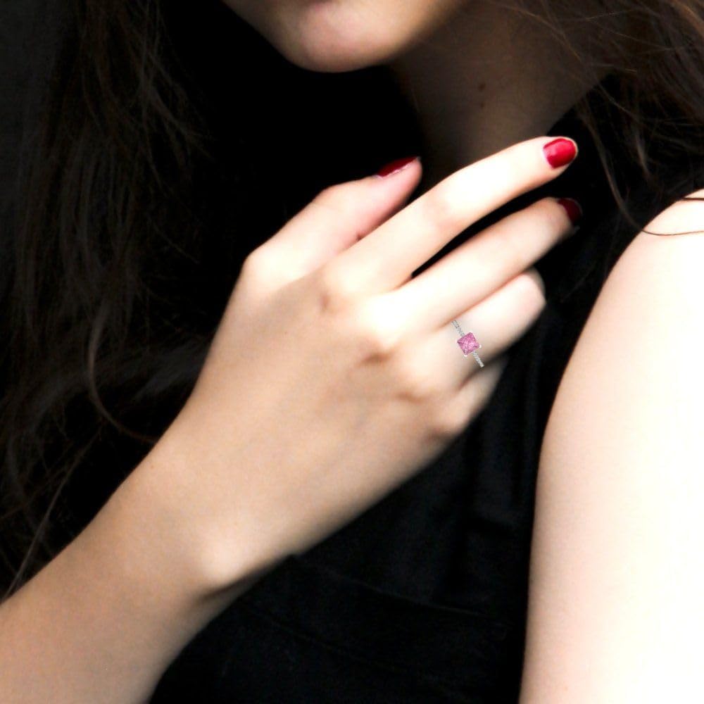 Clara Pucci 14K Solid White Gold 1.62 ctw Pink Solitairewith Accents Ring for Women | Anniversary, Birthday Gift | 6.5mm Princess Cut - Image 5