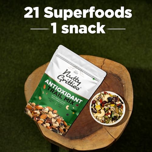 Image of Nutty Gritties Antioxidant Trail Mix 600g | 21 Superfoods in 1 Mix | Including Almonds, Hazelnuts, Brazil Nuts, Berries, Dry Dates, Chia Seeds, Pumpkin Seeds and Many More Mixed Dry Fruits | Resealable Pouch (Pack of 3, Each Pack 200g )